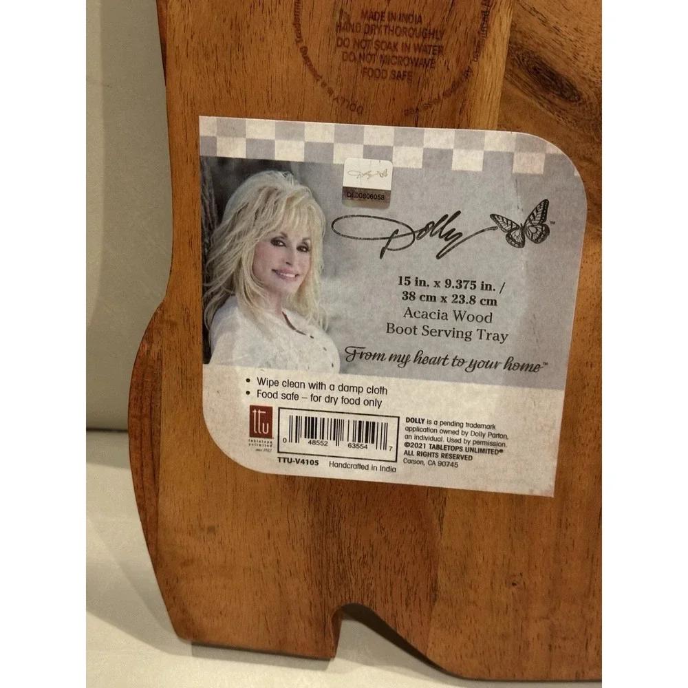 Charcuterie Board Dolly Parton Cowboy Boot Shape Acacia Wood Serving  14
